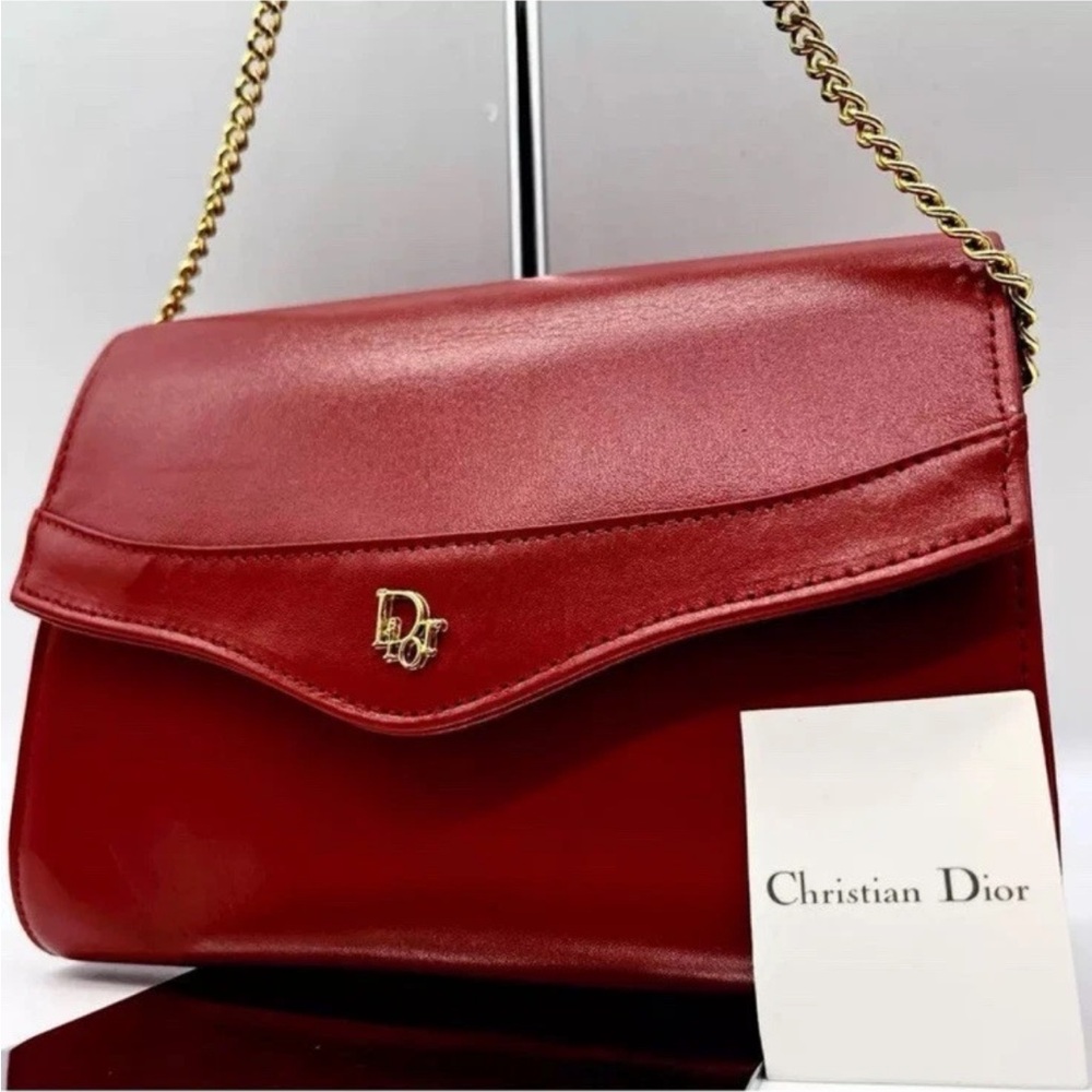 Dior Red Bag with Gold Chain and Flap Closure